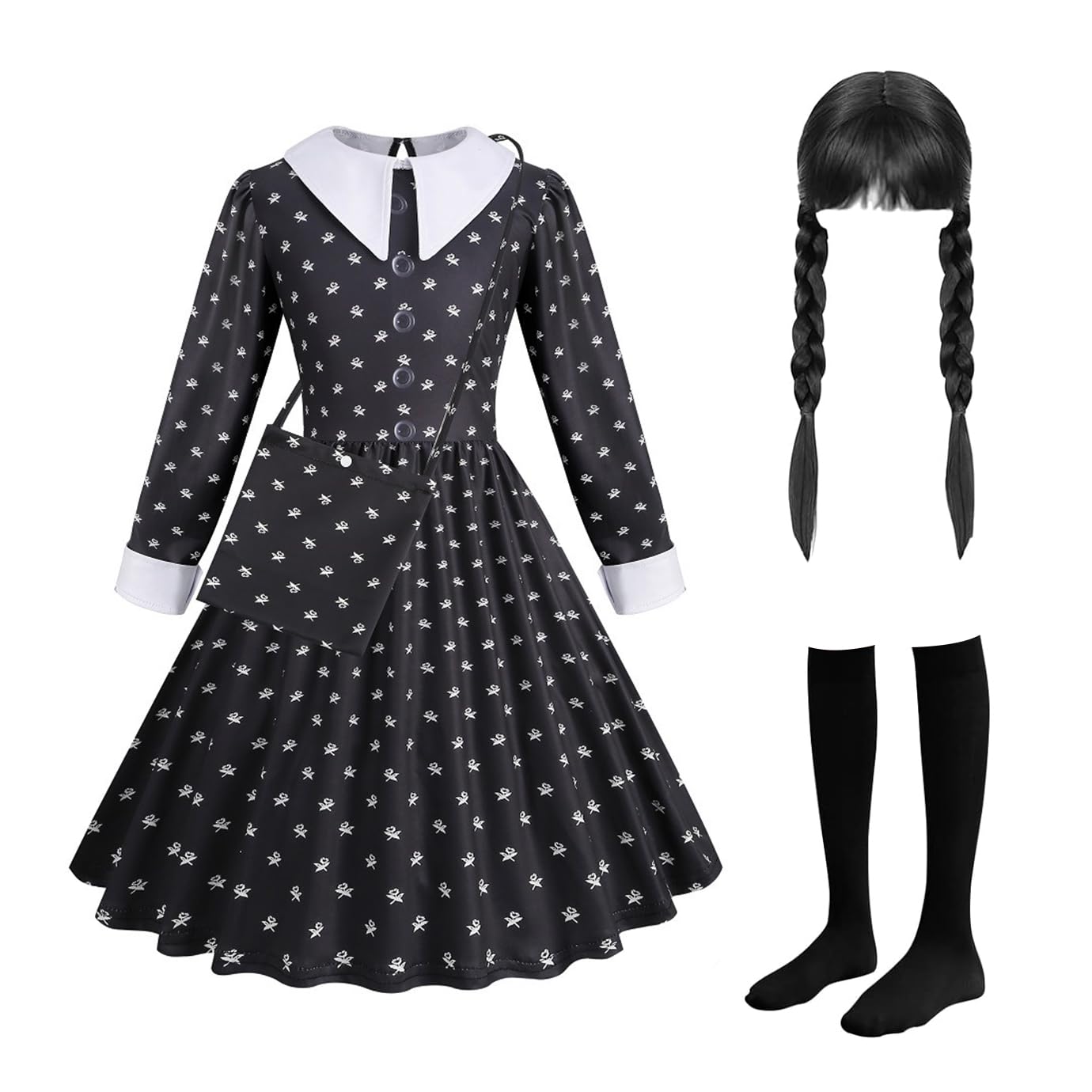 Fancyset Princess Costume Dress Cosplay Kit Addams Halloween Carnival Party Outfits Fancy Dress Up(2, 130cm)