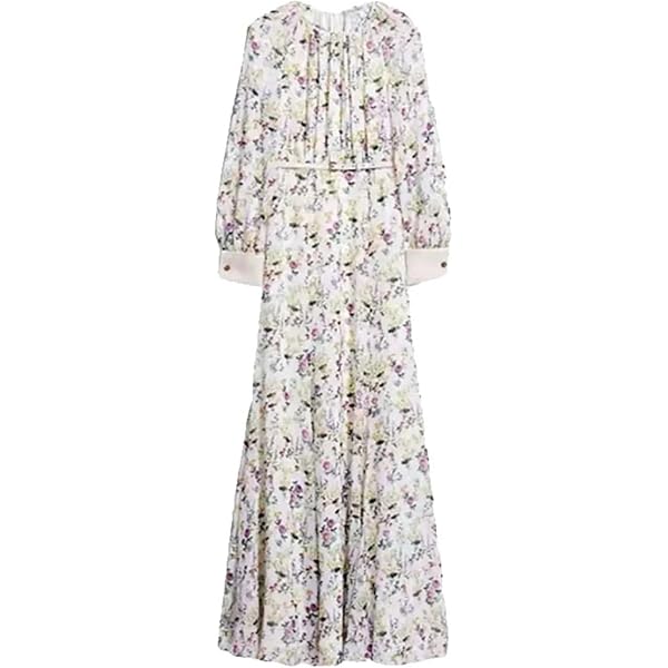 Mujeres Señora Gasa Primavera Vestidos Largos Estampado Floral Camisa Cuello Manga Larga Botón Nueva Moda Elegante Señora Vestido Casual