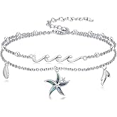 Cargari Sea Turtle/Dolphin/Starfish/Seashell/Compass Bracelet for Women 925 Sterling Silver Ocean Wave Anklet Summer Hawaiian Jewelry Gift for Her