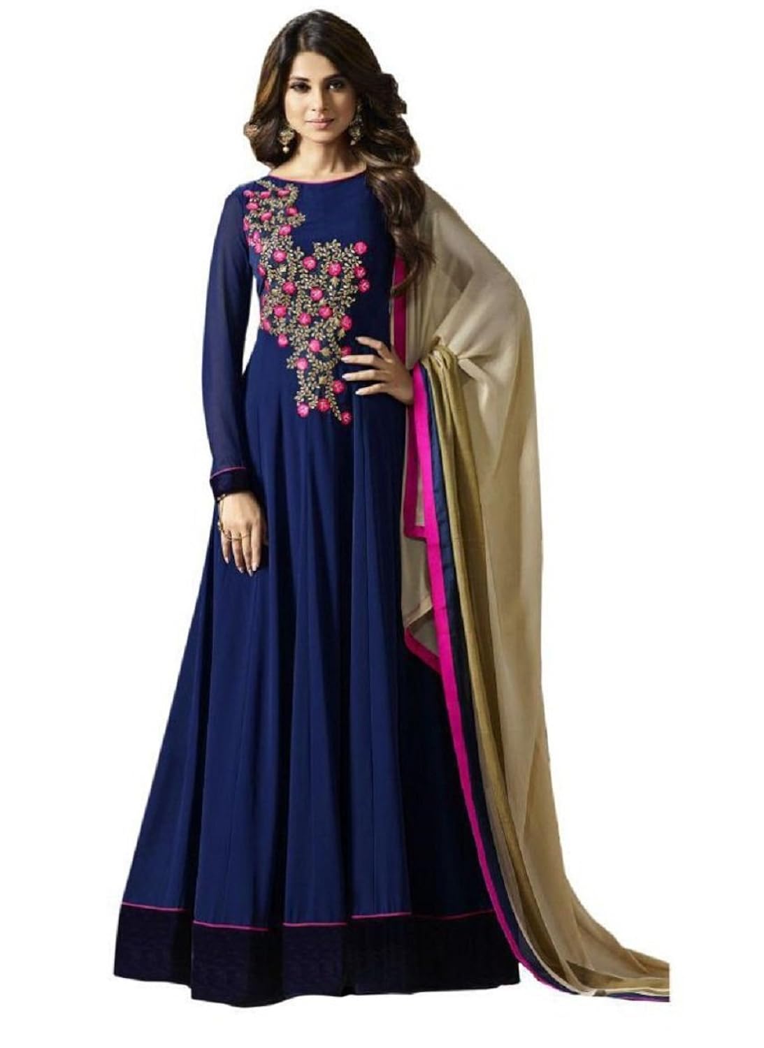 infotech women's faux georgette anarkali gown with dupatta (1131 - blue _blue_ free size)