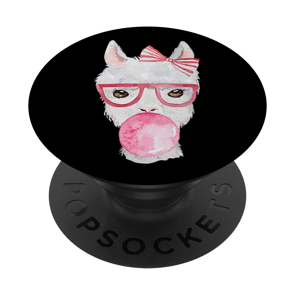 Cute Llama With Glasses Blowing Bubble Black Background PopSockets PopGrip: Swappable Grip for Phones & Tablets