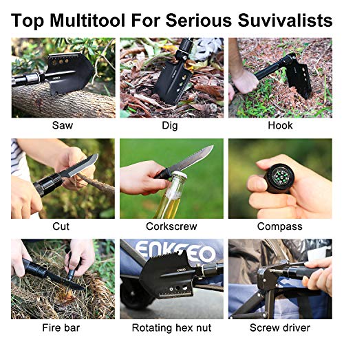 ENKEEO Military Folding Shovel Multitool for Scout, Hiking, Backpacking, Adventure Cycling, Dry Camping, Trenching, Emergency and Survival - Thumbnail 2