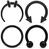 Ftovosyo 4Pcs PA Ring Horseshoe Circular Barbell 316L Surgical Steel Internally Threaded 2G 4G 6G 8G 10G 12G 14G 16G Septum Ring Kit Black Ear Gauges Pierced Jewelry for Women 10mm 12mm 14mm 16mm
