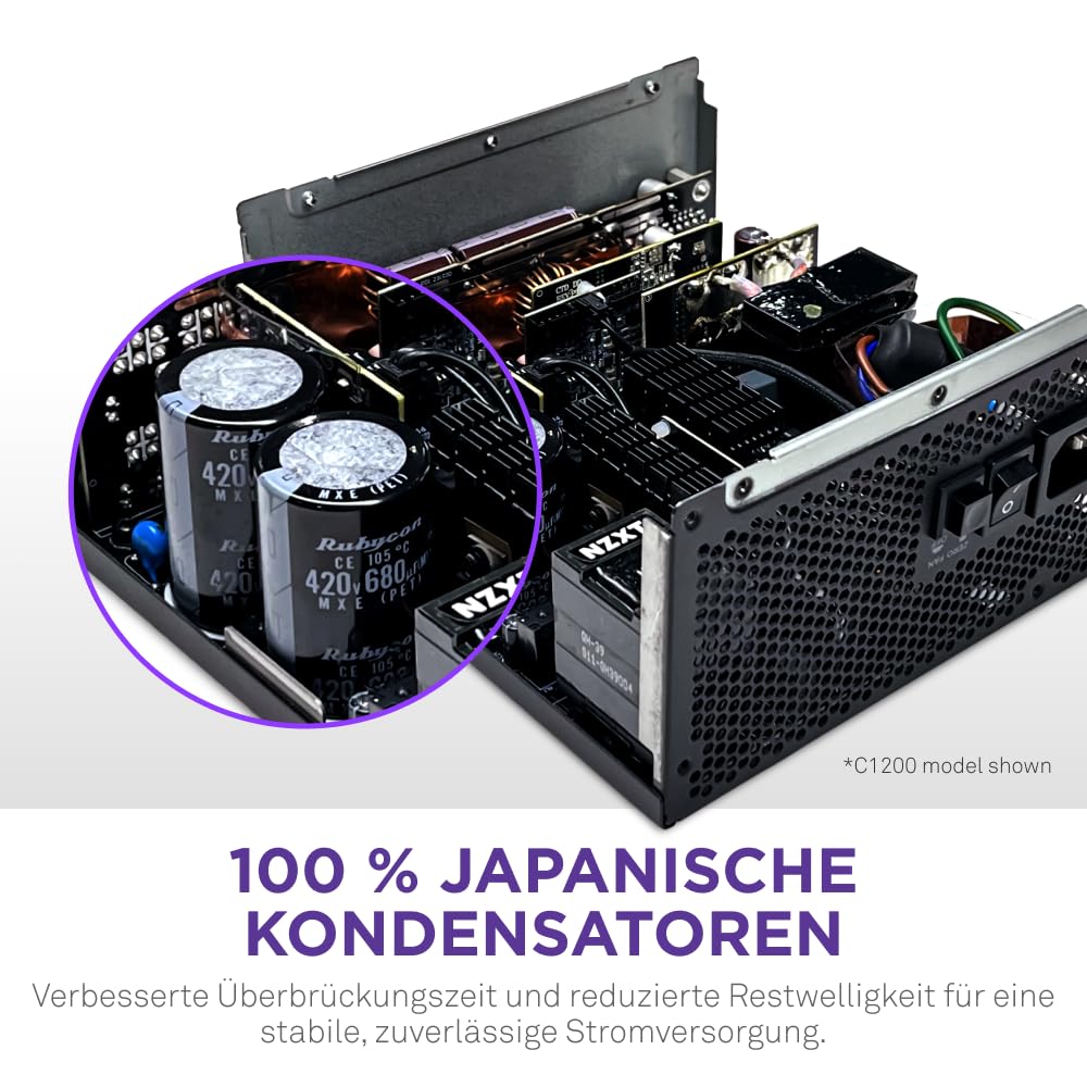 NZXT C850 Gold ATX 3.1 - Vollständig modulares, geräuscharmes PC-Gaming-Netzteil - 850 Watt - 80 Plus Gold - 12V-2x6-Anschluss - Zero Fan-Modus - 100% japanische Kondensatoren - Schwarz 7