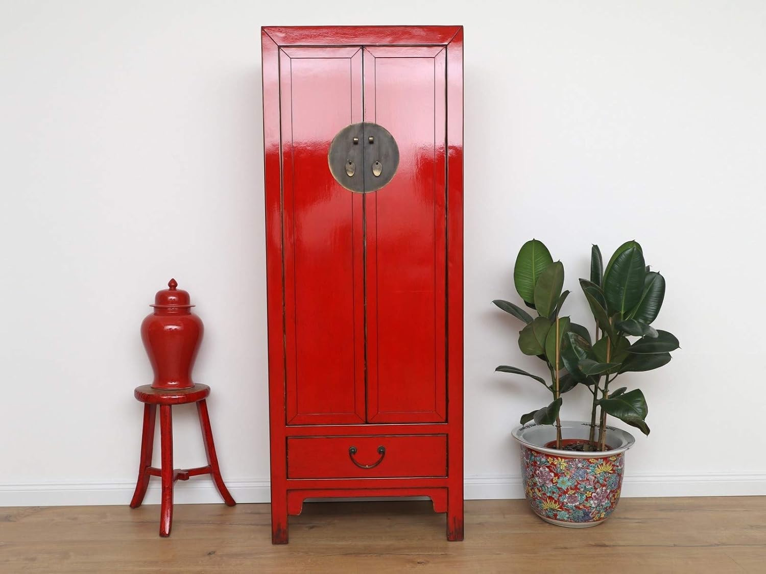 Yajutang Armario Chino para Bodas (2 Puertas, 1 cajón), Color Rojo