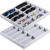 Homaisson 2-Piece Sunglasses Organizer, Velvet Sunglasses Tray, Watches & Jewelry Display Box, Glasses Organizer, Sunglass Drawer, Vanities (14.2 x 12.6 inches)
