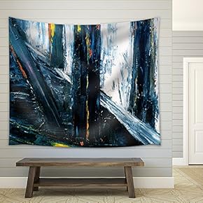 Very Large Scale Original Abstract Painting on Canvas - Fabric Wall Tapestry Home Decor - 51x60 inches