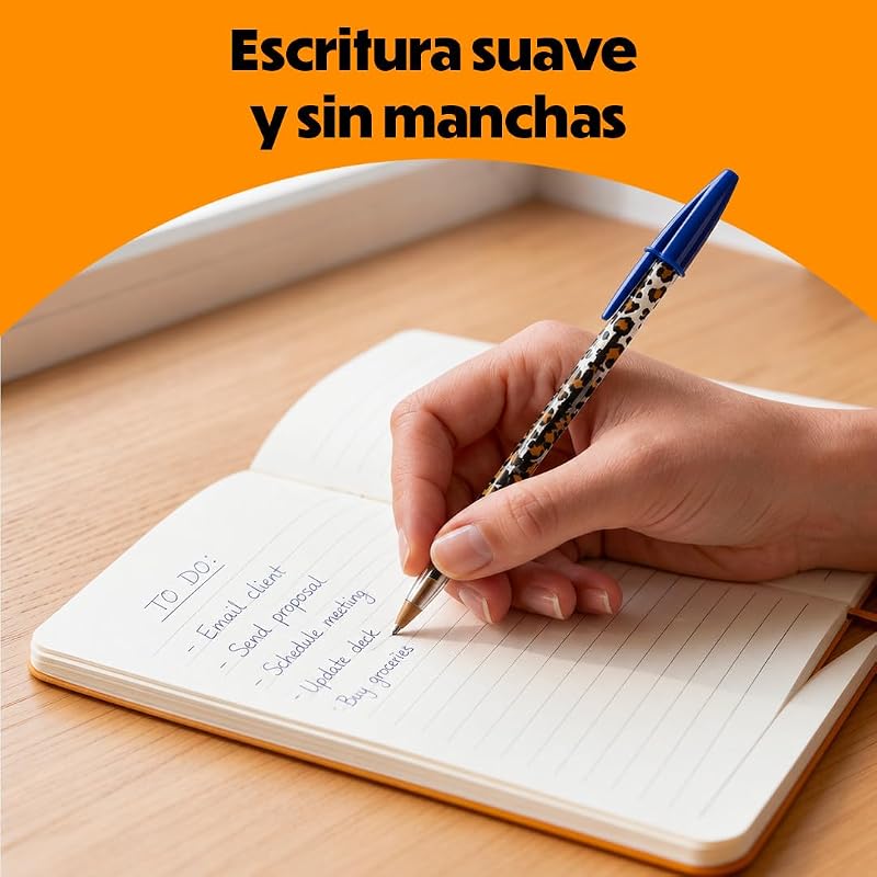 Colección Leopardo de BIC y Tipp-Ex – 8 unidades: bolígrafos de punta media (1,0 mm), subrayador de punta biselada y cintas correctoras (6 m x 5 mm) con diseños aleatorios.