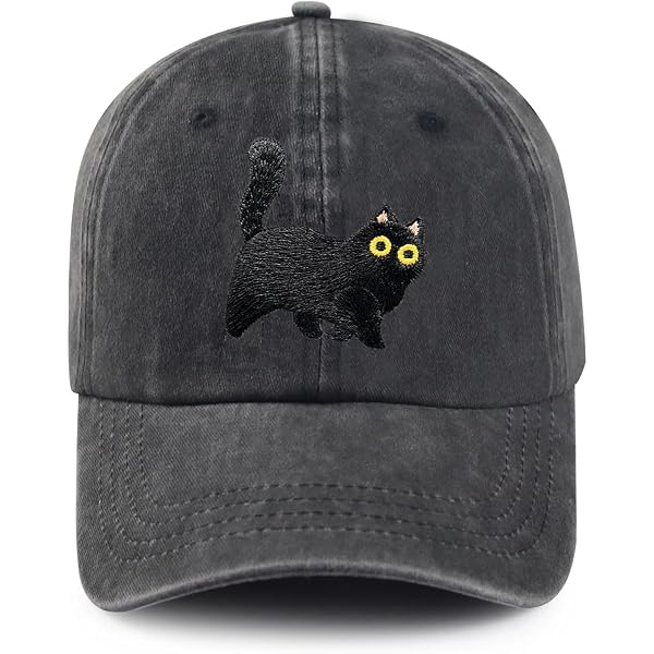 Embroidered Baseball Cap - Black Cat Graphic, Adjustable, Washable Cotton Embroidered Black Cat Baseball Cap, Black Cat Mama Cap, Cute  main image 4