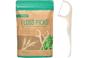 Y-Kelin 100 Pieces Wheat Straw Dental Floss Picks, Double-Layered Floss, Vegan & Plastic-Free
