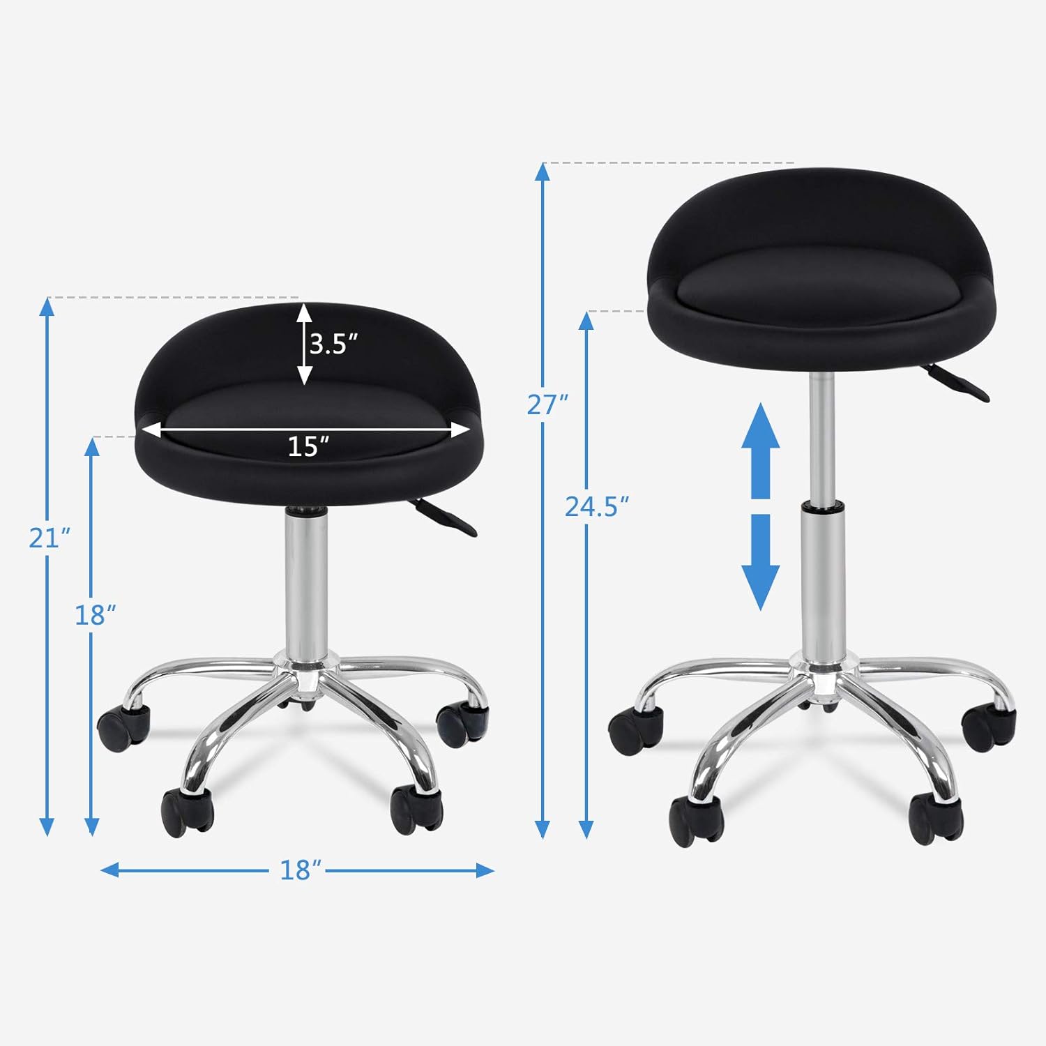 Adjustable Hydraulic Rolling Swivel Stool Chair Salon Tattoo Office Massage Medical Facial Spa Stool Chair with Wheels Backrest PU Cushion (Black): Furniture & Decor