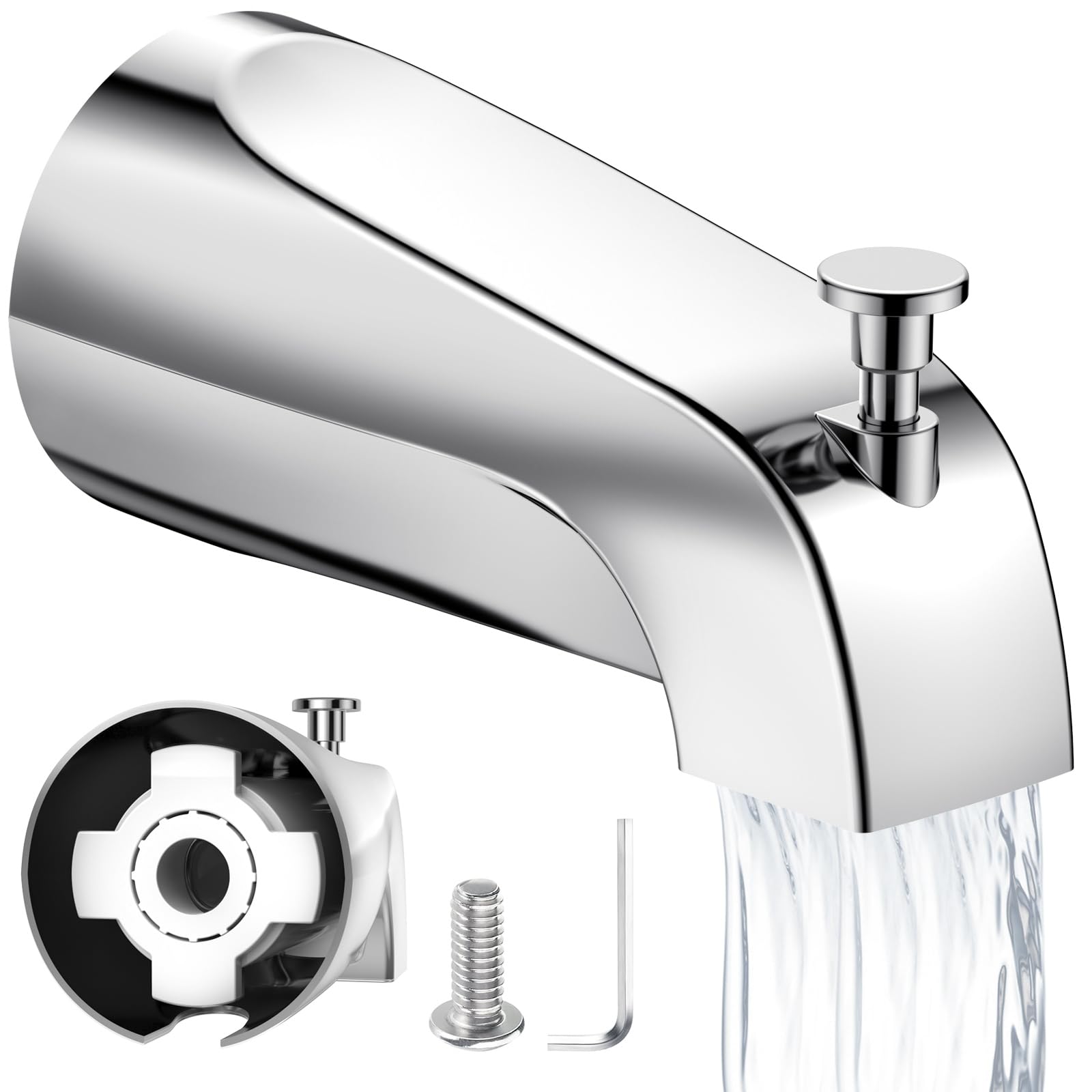 Photo 1 of Tub Spout with Diverter – Slip-Fit Bathtub Faucet Spout Replacement, 1/2” Copper Pipe Connection, Easy to Install, Universal for Bathroom Shower (Chrome)