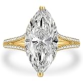 Maxinejewelry 4.5 Carat Marquise Cut Golden Engagement Ring for Women, S925 Sterling Silver Split Shank 5A Cubic Zirconia Simulated Diamond Ring for Party, Wedding