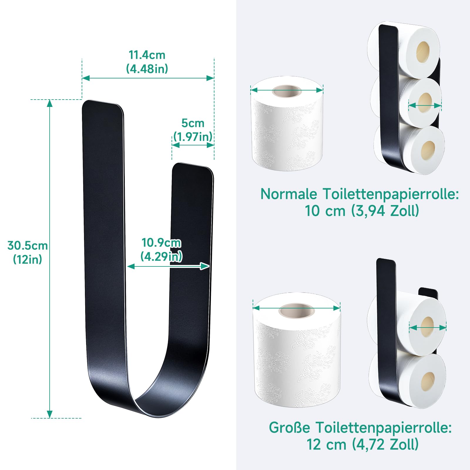 Toilettenpapier Aufbewahrung Schwarz Für 3 Rollen, Ersatzrollenhalter Toilettenpapier Ohne Bohren, Klopapier Aufbewahrung, Metall Toilettenpapierhalter, Klorollenaufbewahrung Wand 6