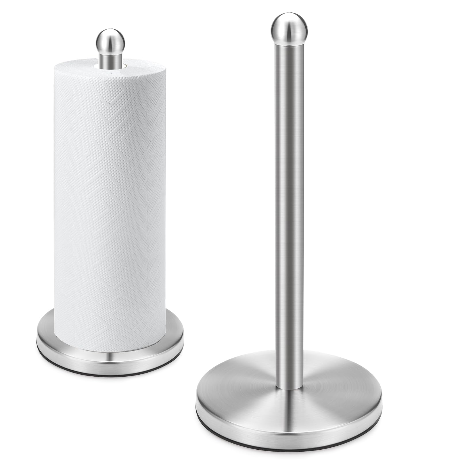 Photo 1 of DAWNER Paper Towel Holder Countertop, Freestanding Kitchen Paper Holder Stand, One-Handed Tear, Stainless Steel, Paper Towel Dispenser with Weighted Base for Standard Towel Rolls, Brushed Nickel