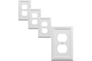 OKAWYC Single Duplex Outlet Cover Plate, 4-Pack White Adler Metal Wall Plate 1 Gang, Light Switch Cover, for Receptacle Light Switch, Switch Cover Decorative Wallplate, Durable
