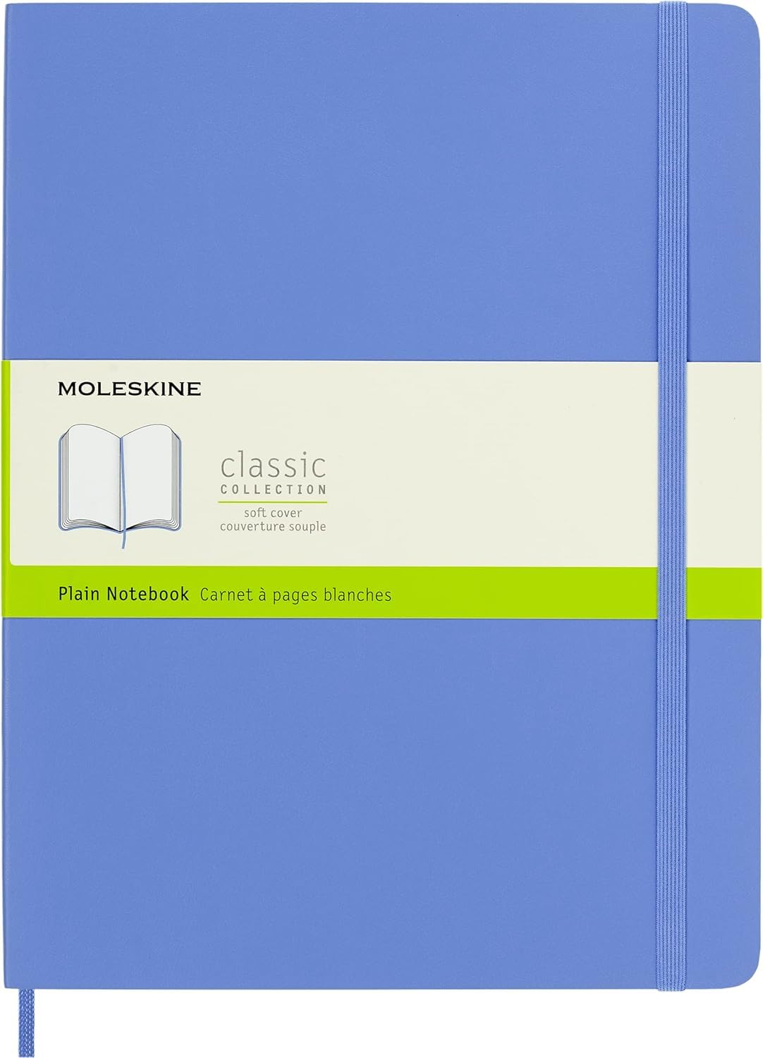 Moleskine Classic Notebook, Notebook With Plain Pages, Soft Cover and Elastic Closure, Hydrangea Blue, XL, 19 x 25 cm, 192 Pages