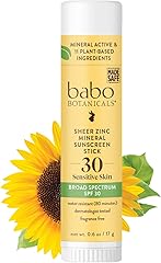 Babo Botanicals Sheer Zinc Mineral Sunscreen Sport Stick SPF30- Natural Zinc Oxide- Shea Butter- Fragrance-Free - Water Resis