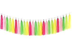 Hawaiian-Themed Pool Party-Decorations Tassel Garland - 25pcs Tropical Jungle Aloha Birthday Streamers,Pink Rose Yellow Green Summer Beach Baby Shower Tassels Banner Backdrop Decor Panduola