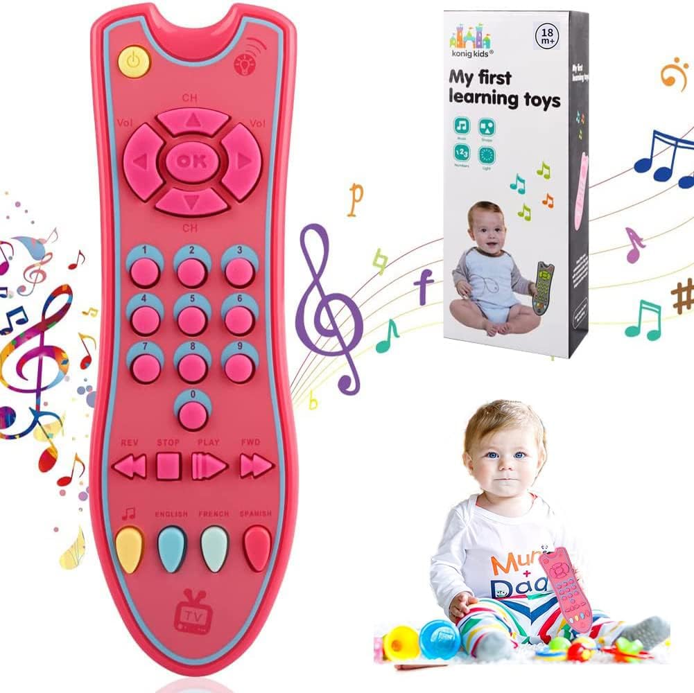 KECOLNA 1 Year Old Girl Gifts,Kids Musical TV Remote Control Toy with Light and Sound - Best Educational Toy for 1+ Year Old Boy and Girl, Pink, 0/1 UK Child Wide