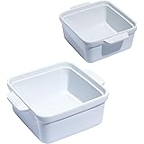 Souper Cubes Stoneware - 5" Square Baking Dish - Ceramic Baking Pan Set - Kitchen Essentials and Bakeware - Set of 2 - White