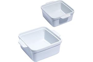 Souper Cubes Stoneware - 5" Square Baking Dish - Ceramic Baking Pan Set - Kitchen Essentials and Bakeware - Set of 2 - White