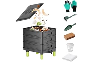TOP XIAN 3-Layer Worm Composter, 50L Worm Compost Bin for Indoor & Outdoor, Worm Farm Starter Kits for Vermicomposting Starter, Garden Composting Bin for Recycling Food Waste (Black)
