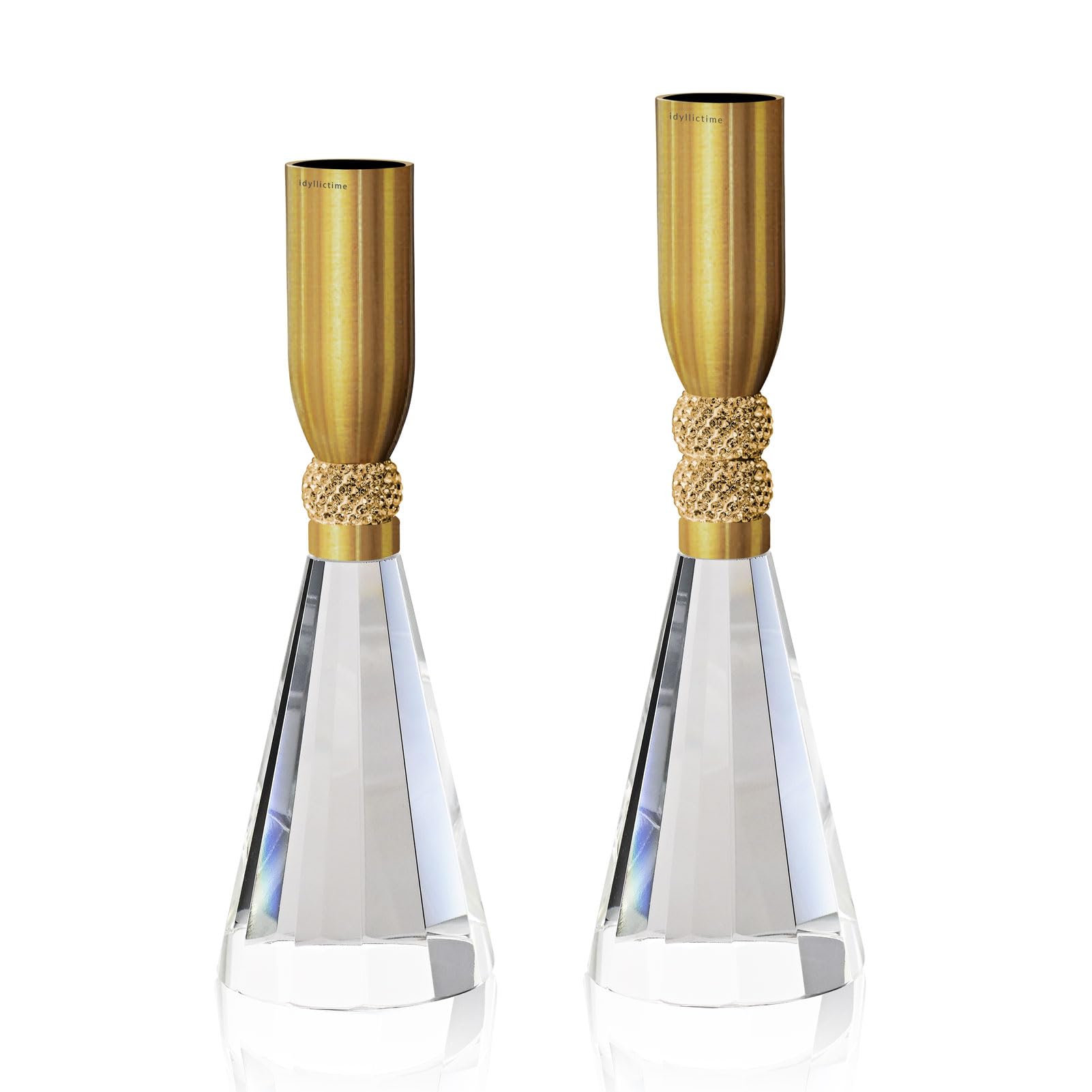 idyllictime Candle Holder Crystal K9 Heavy Base for Table Decorations Christmas Party Wedding Halloween Décor Set of 2 (Copper)