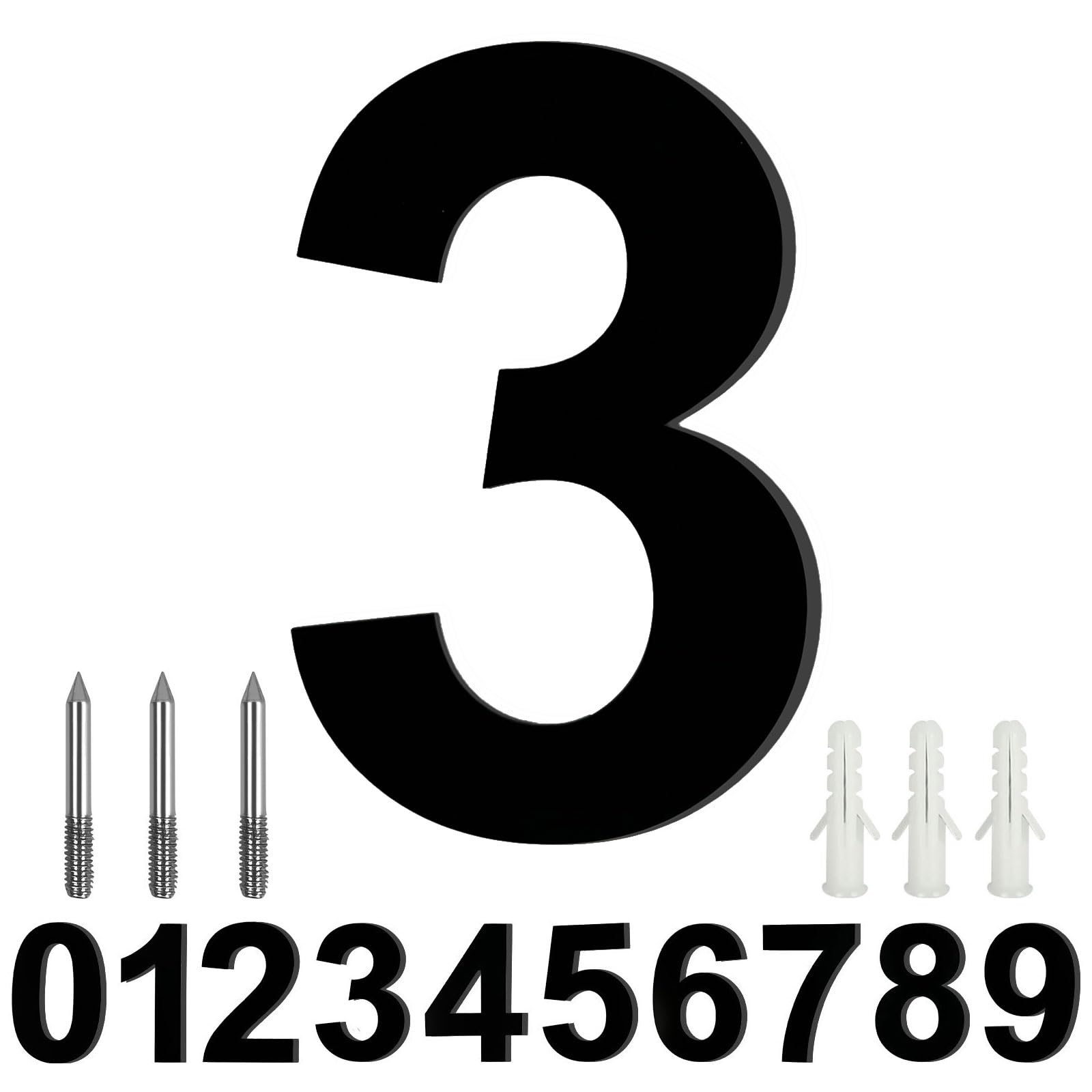 LUCKNIGHT House Numbers, Large Metal House Numbers, Floating Door Number, Made of Solid Stainless Steel, Flush Mount, for Outside Address Number Sign, 8 Inch (20.3 cm), Door Number 3