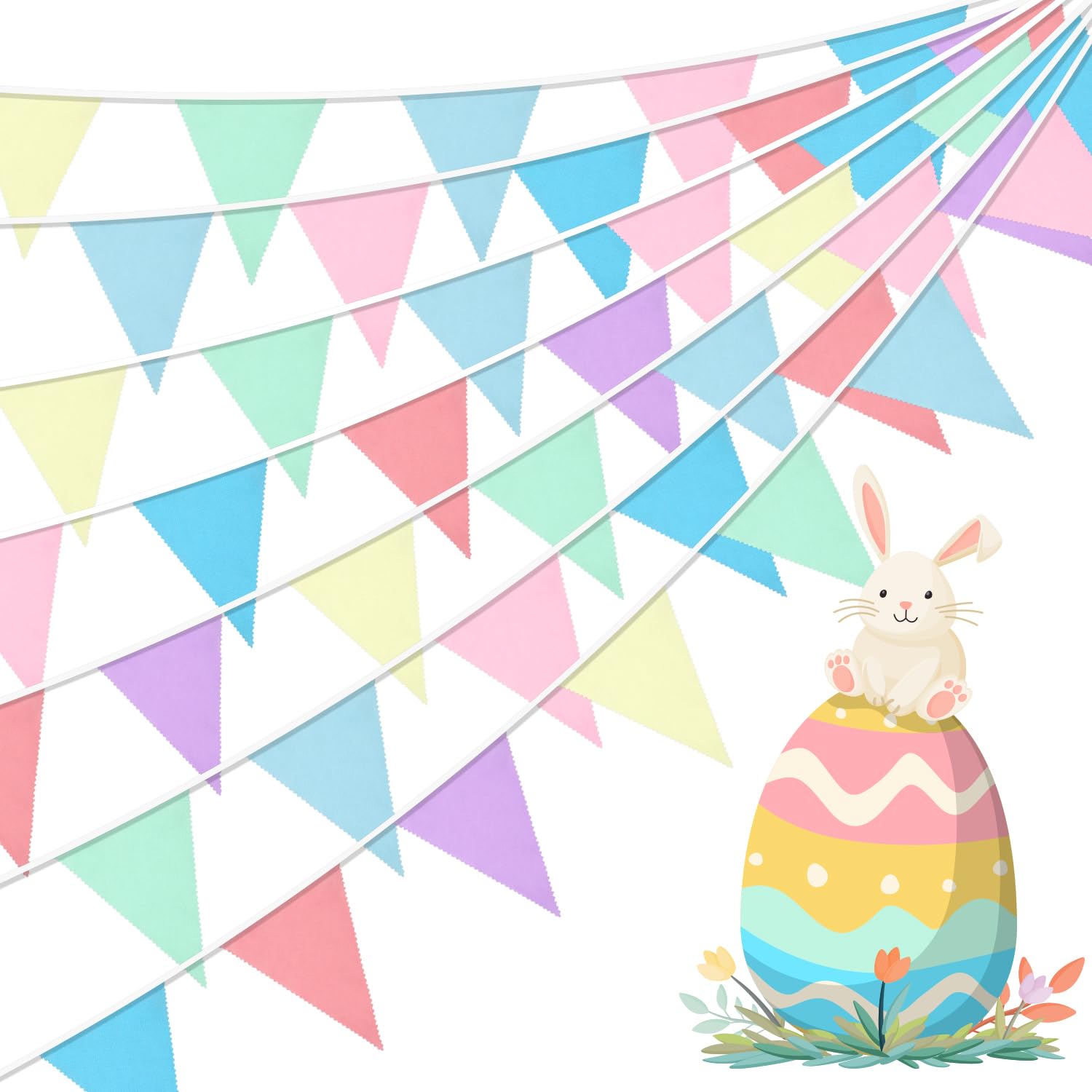 Orifinter 45.9ft Pastel Bunting, Easter Decorations, 46pcs Bunting Banner, Pastel Easter Bunting Decorations, Cotton Fabric Bunting for Baby Shower, Birthday