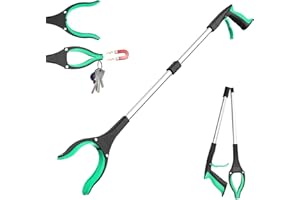 REWKCY 32" Foldable Grabber Reacher Tool, Pickup Stick with 360° Rotating Jaw & Magnet,Grabbers for Seniors Heavy Duty, Trash Picker Upper