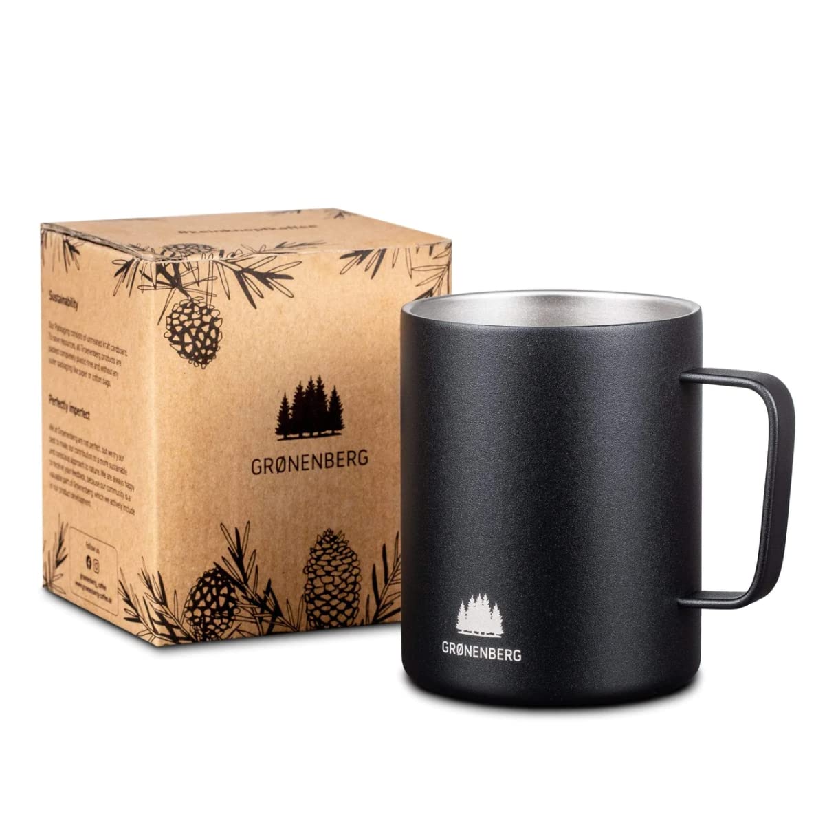 Groenenberg Stainless Steel Mug 350 ml, Double-Walled Coffee Cup with Thermal Effect, Matte Black, Outdoor Coffee Mug with Double Wall