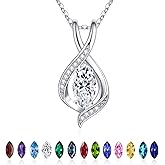 Iefil Marquise Birthstone Necklace for Her, 925 Sterling Silver Teardrop Necklace Birthday Gifts Dainty Necklaces Birthstone Jewelry for Wife Daughter, 19"+2" Inches