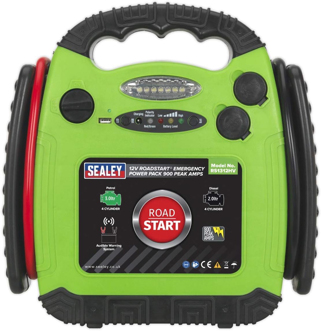 Sealey Rs1312Hv Roadstart Emergency Power Pack 12V 900 Peak Amps Hi-Vis Green - Image 4