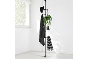 Sempicad Coat Rack Freestanding, 56 to 125 inch Adjustable Tension Rod Coat Hanger with 12 Hooks for Hanging Coat, Jacket, Ha