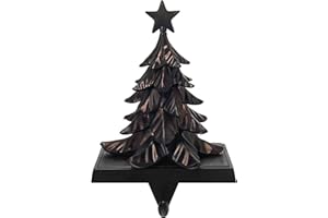 LIKAJON Christmas Tree Christmas Stocking Holders for Mantle Set of 1, Anti-Slip Retro Black Bronze Christmas Tree Stocking Hangers, Metal Stocking Holder for Christmas Fireplace Mantel Decorations