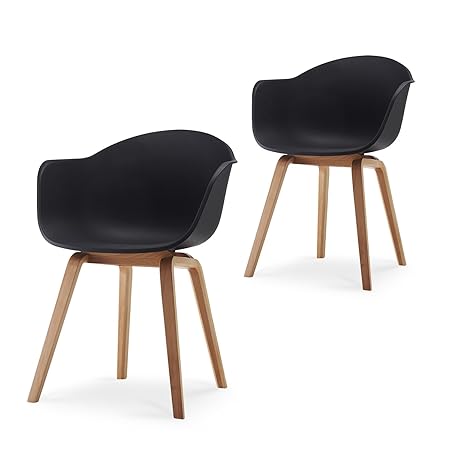 Romeo Wohnzimmerstuhl Esszimmerstuhl 2er-Set Schwarz Polypropylen und Buchenholz Retro Design Stuhl für Büro Lounge Küche Woh