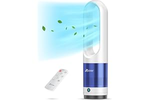 ZICOOLER Bladeless Fan, 22" Tower Fan with Remote, 8 Speeds, 9H Timer, 80°Swing, Oscillating Fans for Home, 35dB Quiet DC Standing Floor Fan for Bedroom