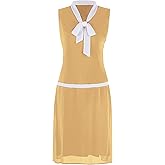 Vijiv Womens 1920s Midi Flapper Dress V Neck Grey Bow Roaring 20s Great Gatsby Dress