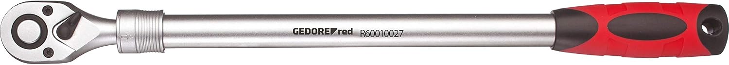 Gedore Red Telescopic Ratchet, Switchable, with Push Button Release, 1/2 Inch, Ergonomic 2K Handle, Steel Tube, Red/Black
