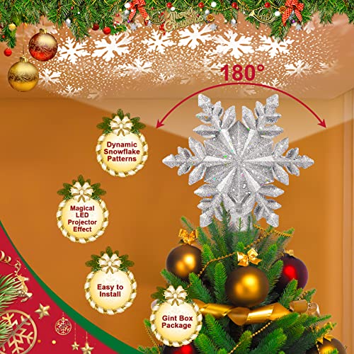 Christmas Tree Topper, Lighted Tree Topper with Rotating Snowflake LED