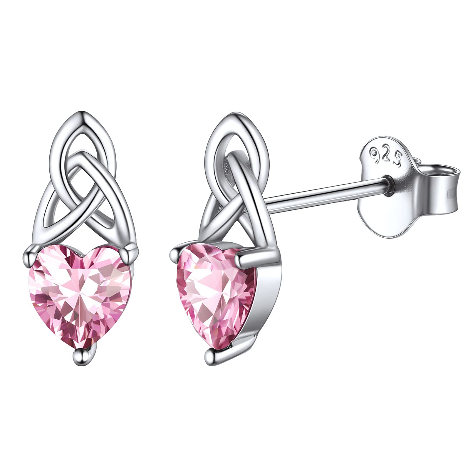 ChicSilver Earrings Silver October Birthstone Pink Heart Stud Earring 925 Sterling Silver Tourmaline Cubic Zirconia Jewellery for Females