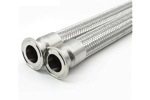 1pc 45mm Pipe OD x 2" Tri Clamp Braided Flexible Hose 600mm Long 304 Stainless Steel