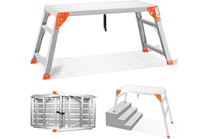 SHANTRA Adjustable Work Platform with 330 lb Duty Rating, Aluminum Folding Step Ladder, Heavy Duty Portable Bench Ladder Stool with Non-Slip Feet, Ideal for Car Washing, Repairing, Painting