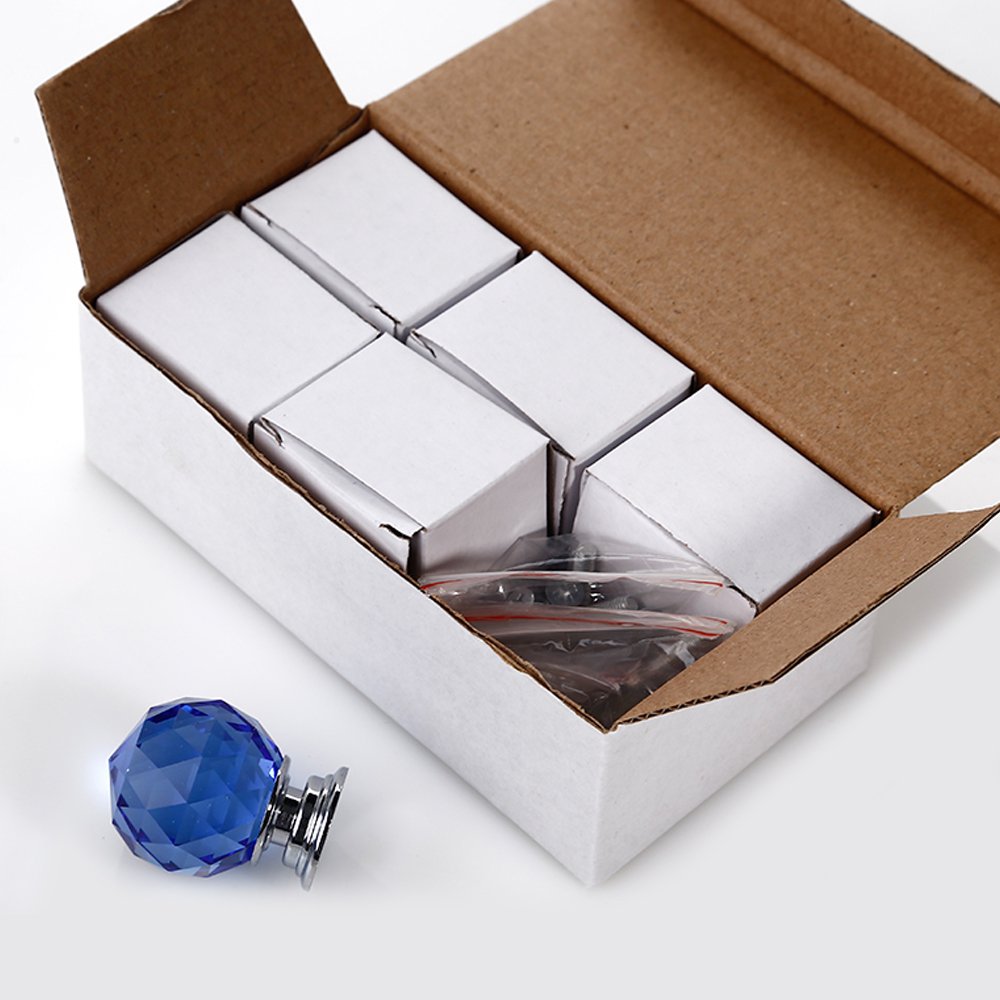 Crystal Door Knobs, 5 X 30MM Crystal Glass Diamond Cut Door Knobs Kitchen Cabinet Drawer Knobs with Screw for Home Decorating, Blue