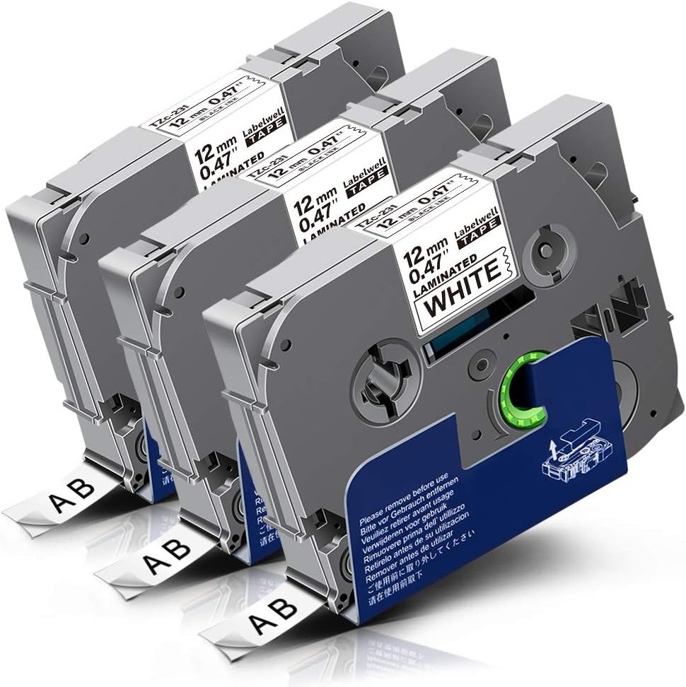 Labelwell Tzc231 0.47 12mm White Compatible Label Tape Replacement for