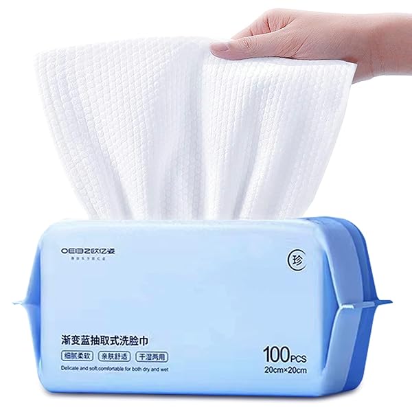 100 COUNT DISPOSABLE FACE TOWEL,SOFT COTTON FACIAL DRY WIPES, MULTI-PURPOSE FOR SKIN CARE, MAKEUP REMOVER, FACE WIPES AND FACIAL CLEANSING