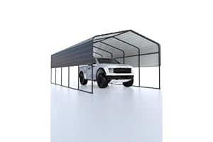 VerisShade 13'x26' Heavy-Duty Metal Carport, Outdoor Metal Carport Kit, Extended Side Canopy and Corner Support Poles, Large Sturdy Carport Garage for Cars, Boats, Tractors.