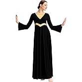Sanmsoner Women Praise Dance Dress Loose Fit Full Length Liturgical Long Sleeve Metallic Block Dress
