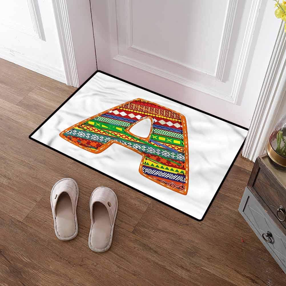 SCOCICI1588 Pet Mat Letter A, Typography Mosaic Art Outdoor Entrance Mat for Entryway Living Room Bedroom Kitchen 16 x 24 Inch